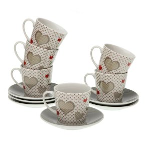 Set med kopper og underkopper Versa Sweet Porcel�n 9 x 14 x 14 cm 10,5 x 8 x 6 cm 14 x 14 x 2 cm