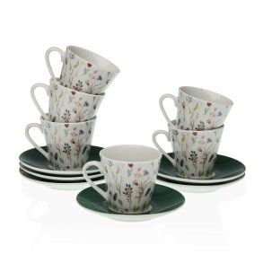 Set med kopper og underkopper Versa Sansa Porcel�n 5,8 x 6 x 5,8 cm Kaffe (12 Dele)