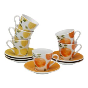S�t med 6 kopper og underkopper Versa Orange Porcel�n Citron
