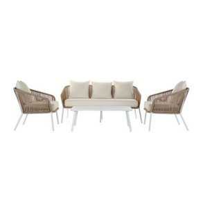 Sofa og spisebordss�t DKD Home Decor MB-179038 Have Beige Metal Aluminium Tov 151,5 x 72 x 70 cm (4 pcs)