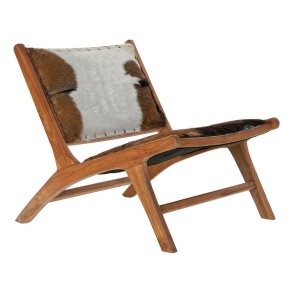 L�nestol DKD Home Decor MB-182320 Teak Brun L�der Hvid (65 x 78 x 68 cm)