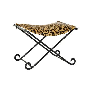 Fodsttte DKD Home Decor Sort Metal Brun Lder Leopard (55 x 45 x 41 cm)