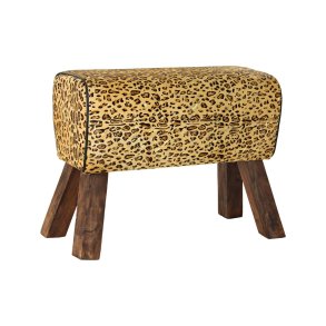 Fodsttte DKD Home Decor Sort Tr Brun Lder Leopard (67 x 30 x 51 cm)