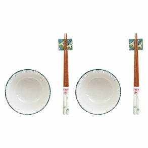 Sushi-s�t DKD Home Decor 25 x 25 x 6,5 cm Porcel�n Tr� Hvid Gr�n Orientalsk (6 Dele) (25 x 25 x 6,5 cm) (6 pcs)