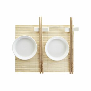 Sushi-s�t DKD Home Decor Bambus Plastik Stent�j Hvid Natur Orientalsk 28,8 x 19,8 x 3 cm (7 Dele) (28,8 x 19,8 x 3 cm)