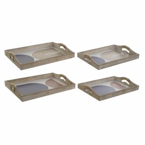 Bakke DKD Home Decor 40,6 x 30 x 6 cm Beige Bl� Tr� MDF (2 enheder)