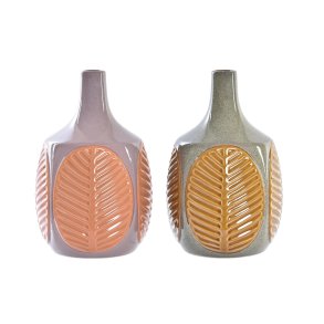 Vase DKD Home Decor Brun Pink Stentj Blad af en plante 17 x 17 x 26 cm (2 enheder)