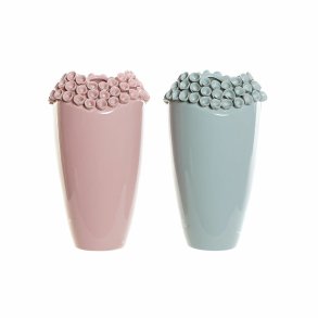 Vase DKD Home Decor Pink Turkisbl Stentj Middelhavet (2 pcs) (19 x 19 x 33 cm)