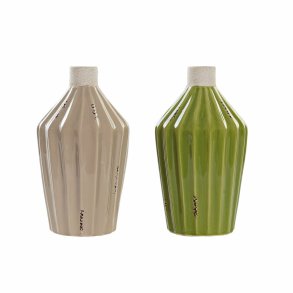 Vase DKD Home Decor Porceln Beige Grn Shabby Chic (12.5 x 12.5 x 23 cm) (2 pcs)