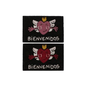 Drmtte DKD Home Decor Rd Sort Pink Gummi Hvid 2 enheder Kokosnd Fiber (60 x 40 x 1,5 cm)