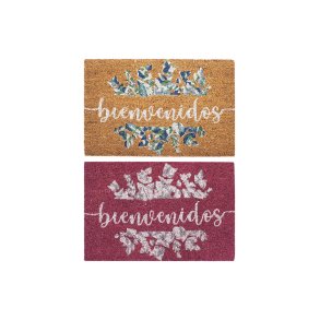 Drmtte DKD Home Decor Gr Pink Brun Gummi Hvid 2 enheder Kokosnd Fiber (60 x 40 x 1,5 cm)