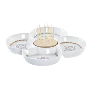 Snack bakke DKD Home Decor Bl� Natur Bambus Stent�j Middelhavet 25 x 25 x 10 cm