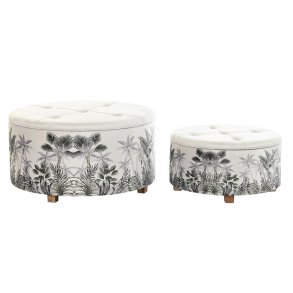 Fodsttte DKD Home Decor Beige Polyester MDF Grn Tropisk (80 x 80 x 43 cm)