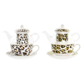 Tekande DKD Home Decor Leopard Krystal Porcel�n Brun Gennemsigtig Hvid (2 enheder)