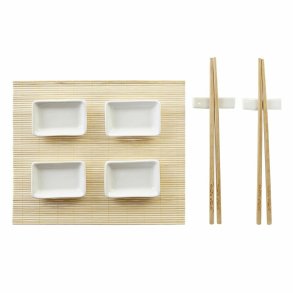 Sushi-s�t DKD Home Decor Metal Bambus Hvid Natur Orientalsk 30 x 40 cm 28 x 22 x 2,5 cm (9 Dele)
