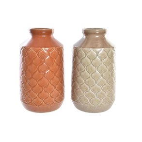 Vase DKD Home Decor Porceln Orange Grn (20 x 20 x 35 cm) (2 enheder)
