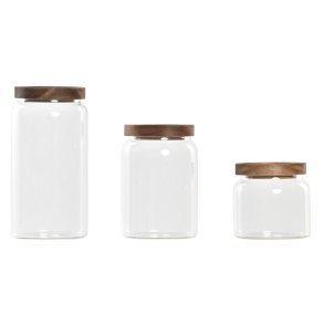 St med 3 Dser DKD Home Decor Akacie Borosilikatglas (1 L) (400 ml) (700 ml) (3 Dele)