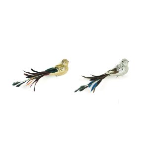 Julepynt DKD Home Decor Polyester Ptica Paillietter (26 x 5 x 7 cm) (2 enheder)