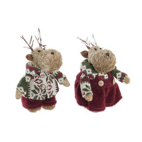 Julepynt DKD Home Decor Polyester Rensdyr (9 x 12 x 15 cm) (2 enheder)
