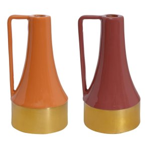 Lyseholder DKD Home Decor Metal Lakeret (11 x 11 x 20 cm) (2 enheder)