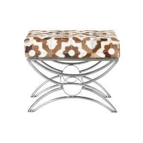 Stol DKD Home Decor S�lvfarvet Brun St�l L�der Hvid (53 x 40 x 43 cm)