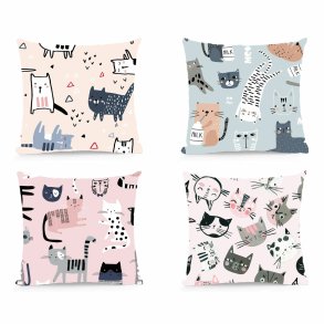 Pude DKD Home Decor Polyester Multifarvet Mikrofiber Katte (40 x 10 x 40 cm) (4 enheder)