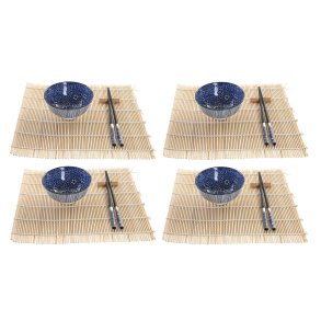 Sushi-s�t DKD Home Decor 14,5 x 14,5 x 31 cm Sort Bl� Stent�j Orientalsk (16 Dele)