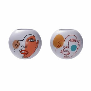 Vase DKD Home Decor 25,5 x 25,5 x 22 cm Ansigt Hvid Harpiks Multifarvet (2 enheder)