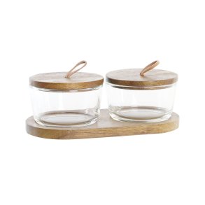 St med 2 Dser DKD Home Decor 20,5 x 10,5 x 7 cm Krystal Brun Gennemsigtig Akacie 240 ml