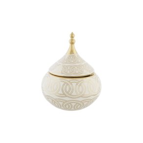 Tromme DKD Home Decor Hvid Gylden Porceln Orientalsk Chromsalt 18 x 18 x 22 cm
