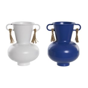 Vase DKD Home Decor Metal Hvid Marinebl (12 x 12 x 16 cm) (2 enheder)