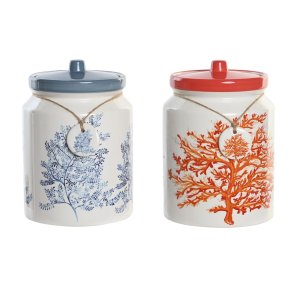 Blik DKD Home Decor Bl Koral Fuchsia Hvid Dolomite (2 enheder) (15 x 15 x 22 cm)