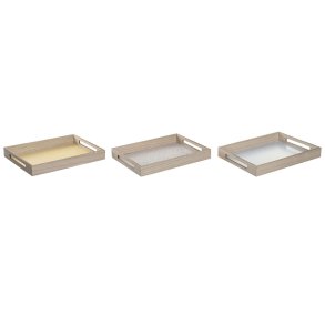 Snack bakke DKD Home Decor Bl� Pink Gul 3 Dele Tr� MDF 40 x 30 x 5 cm Shabby Chic