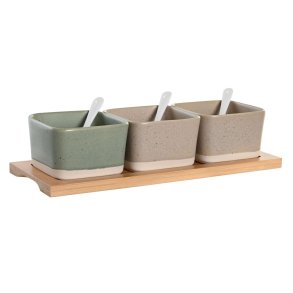 S�t til appetizere DKD Home Decor 29 x 11,5 x 1,5 cm Porcel�n Multifarvet Bambus Skandinavisk