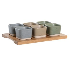 S�t til appetizere DKD Home Decor 21,6 x 15 x 1,5 cm Porcel�n Multifarvet Bambus Skandinavisk