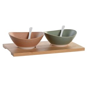 S�t til appetizere DKD Home Decor 29 x 15,5 x 1,5 cm Porcel�n Multifarvet Bambus Skandinavisk