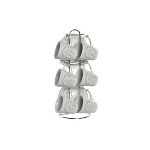 Set med kopper og underkopper DKD Home Decor Hvid Metal Stent�j 90 ml 8 x 6 x 6 cm 11 x 11 x 2 cm