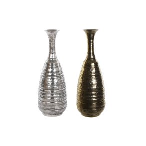 Vase DKD Home Decor 24 x 24 x 67 cm ldet overflade Slvfarvet Gylden Aluminium Moderne (2 enheder)