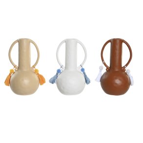 Vase DKD Home Decor Hvid Beige Terrakotta Dolomite Frynse 14 x 14 x 25,6 cm (3 enheder)