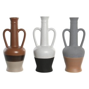 Vase DKD Home Decor Hvid Gr Terrakotta Porceln 12,7 x 12,5 x 30 cm (3 enheder)