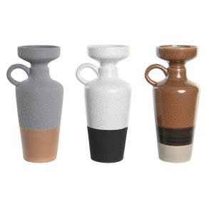Vase DKD Home Decor Hvid Gr Terrakotta Porceln 13,3 x 11 x 27,3 cm 13,3 x 11 x 28 cm (3 enheder)