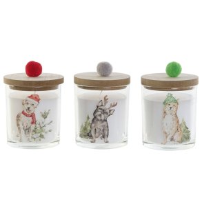 Stearinlys DKD Home Decor Multifarvet Pomponer Jul 8 x 8 x 9 cm 8 x 8 x 11 cm (3 enheder) (2 enheder)