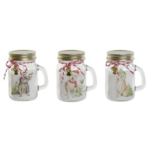 Stearinlys DKD Home Decor Hvid Gylden Jul 8 x 5 x 9 cm (3 enheder)