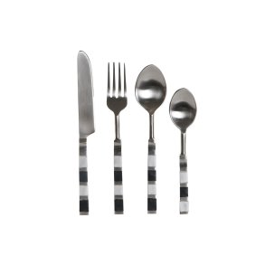 Bestik DKD Home Decor Sort S�lvfarvet Harpiks Rustfrit st�l 4,5 x 1,5 x 22 cm 16 Dele