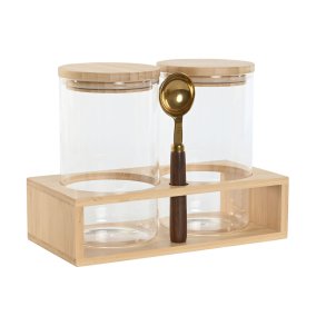 St med 2 Dser Home ESPRIT Gylden Natur Bambus Borosilikatglas 24 x 12 x 18,5 cm