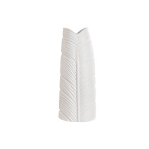 Vase Home ESPRIT Hvid Stent�j Tropisk Blad af en plante 21 x 10 x 50 cm
