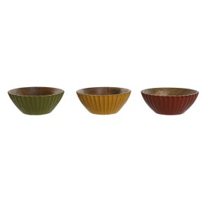 Snacksk�l Home ESPRIT Gul Gr�n Koral Mangotr� 15 x 15 x 8 cm (3 enheder)