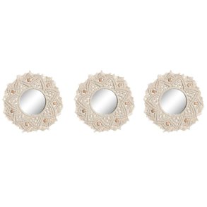 St med Spejle Home ESPRIT Hvid Boho 20 x 1 x 20 cm (3 Dele)