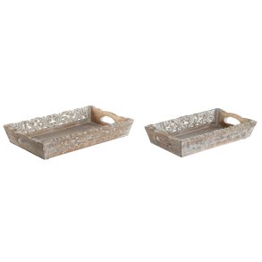 Bakkes�t Home ESPRIT Hvid Natur Indianer mand Afkl�dt 40,5 x 25,5 x 6,5 cm (2 enheder)