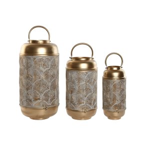 Set med dkkeservietter Home ESPRIT Hvid Gylden Metal 25 x 25 x 49 cm